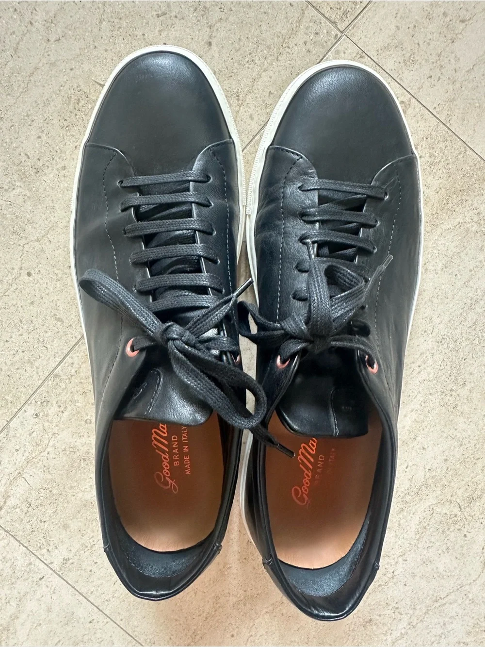Men's Black Leather Low-Top Sneakers with White Sole